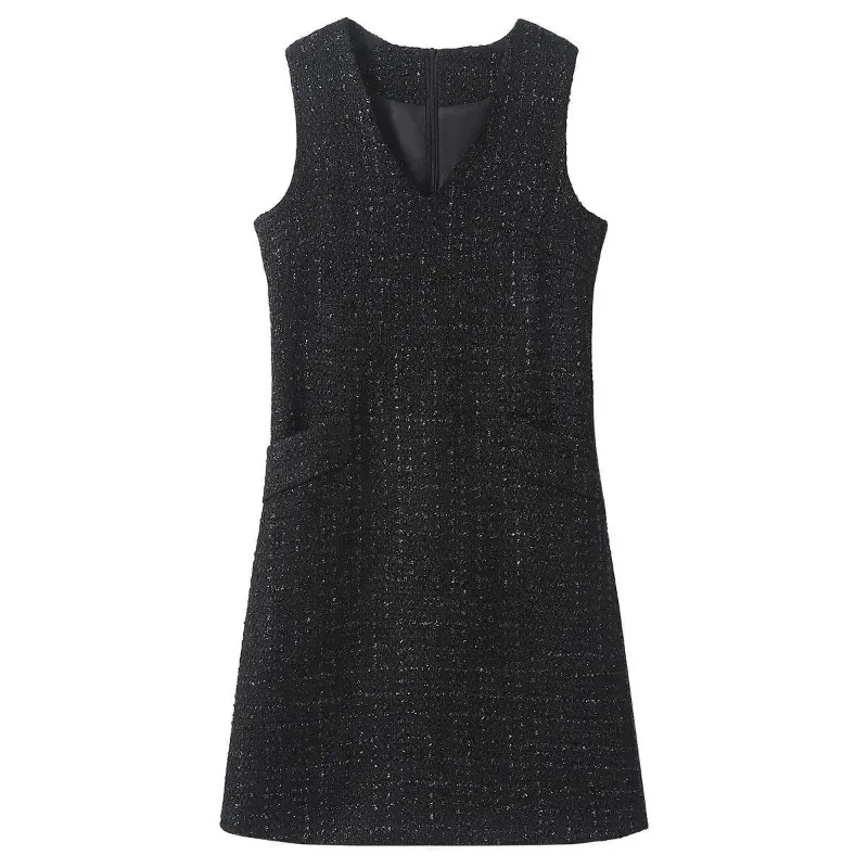 

Solid Color Pullover Bright Silk Simple Vest Spring and Autumn Commuter Sleeveless V-neck Bottoming Dress