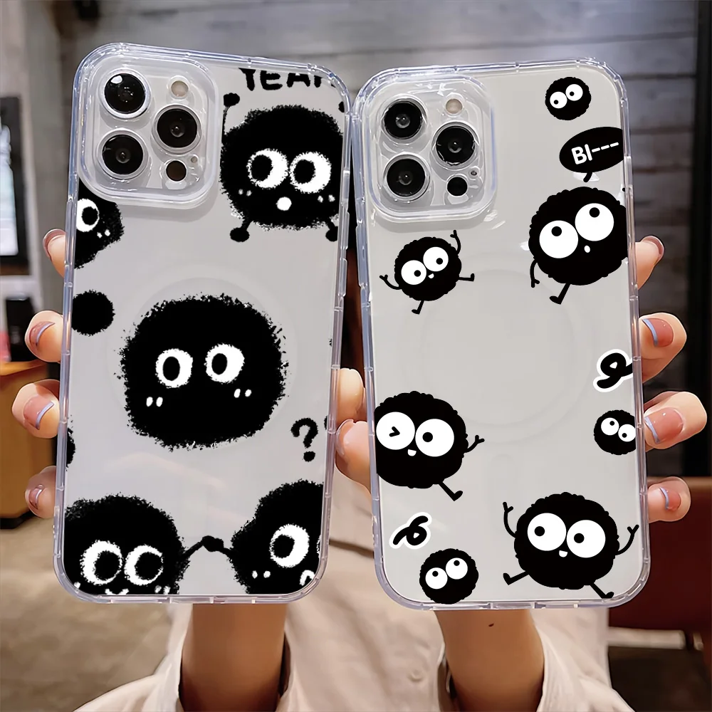 Cartoon Black Cookie Cute For IPhone 16 15 14 13 12 11 Pro Max Plus Transparent Magnetic Suction Phone Case