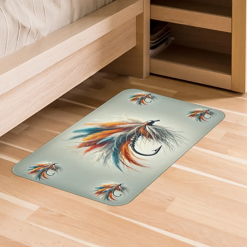1PC Feather Fishhook pattern Kitchen Rugs Non-Slip Door Mats Pop design Living room Rugs Bath Mat Carpet for Sink Laundry Decor