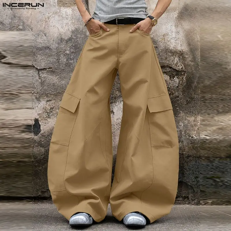 

INCERUN мужские широкие брюки для бега на пуговицах свободные повседневные брюки мужская уличная одежда корейский стиль модные мужские брюки для отдыха S-5XL