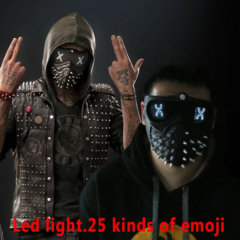 

Game Watch Dog Masks Wrench Marcus LED Light Mask Eyes Changeable Cosplay Mask for Man Adult Halloween Party Carnival Masquerade