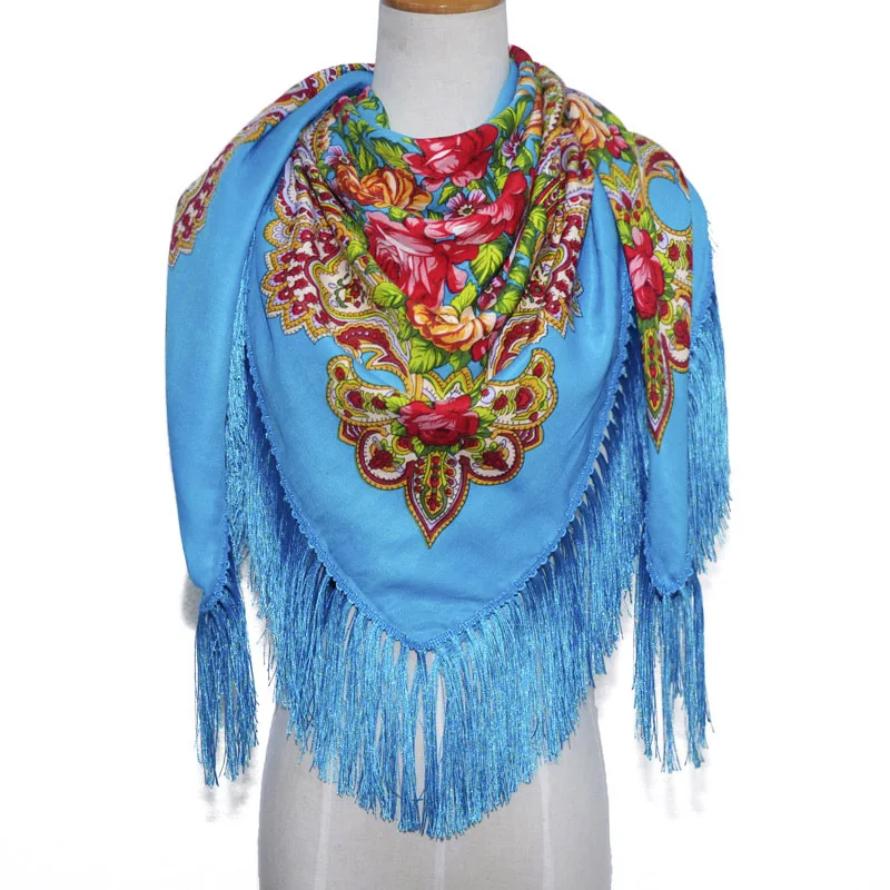 

Russian large-size Tassel scarf autumn and Winter National Cape Woman, retro-printed flower scarf