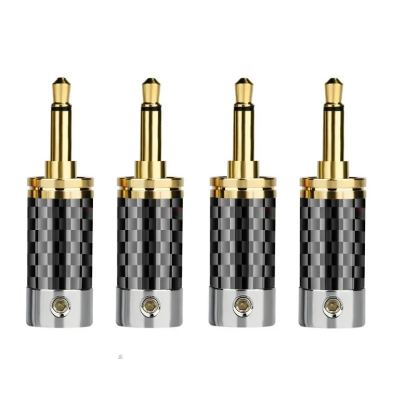 2pc 3.5mm Mono Headphone Plug 7.2mm*4mm Carbon Fiber Gold Plated Copper Jack 3.5 Audio Adapter Soldering Earphone Wire Connector