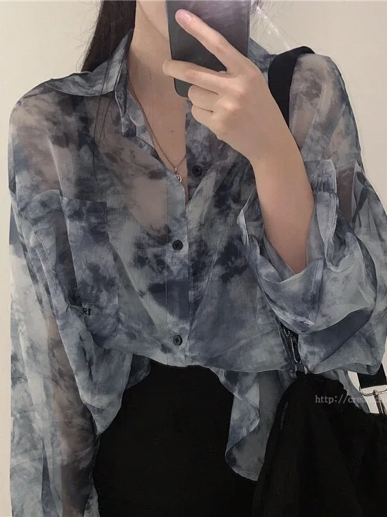 Korean Design Senses Super Immortal Tie Dyed Long sleeved Shirt 2024 Summer Korean Edition Versatile Loose Sunscreen Shirt GPAQ