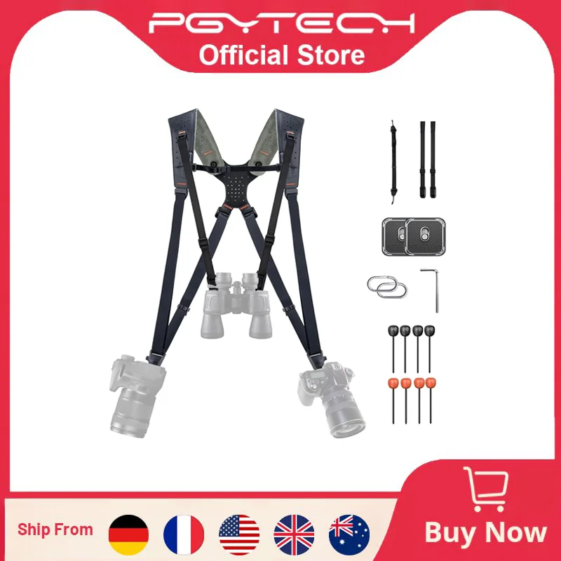PGYTECH Camera Strap Master, Doppel-Schultergurt aus Leder für 3 Kameras, verstellbarer Kameragurt