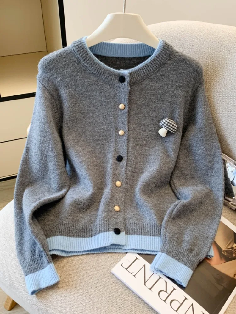 เสื้อคาร์ดิแกนถักทรงหลวมแบบเปิดด้านหน้าสำหรับผู้หญิง ฤดูใบไม้ร่วง ฤดูหนาว ดีไซน์ใหม่ สไตล์เกาหลี สีสันโดดเด่น