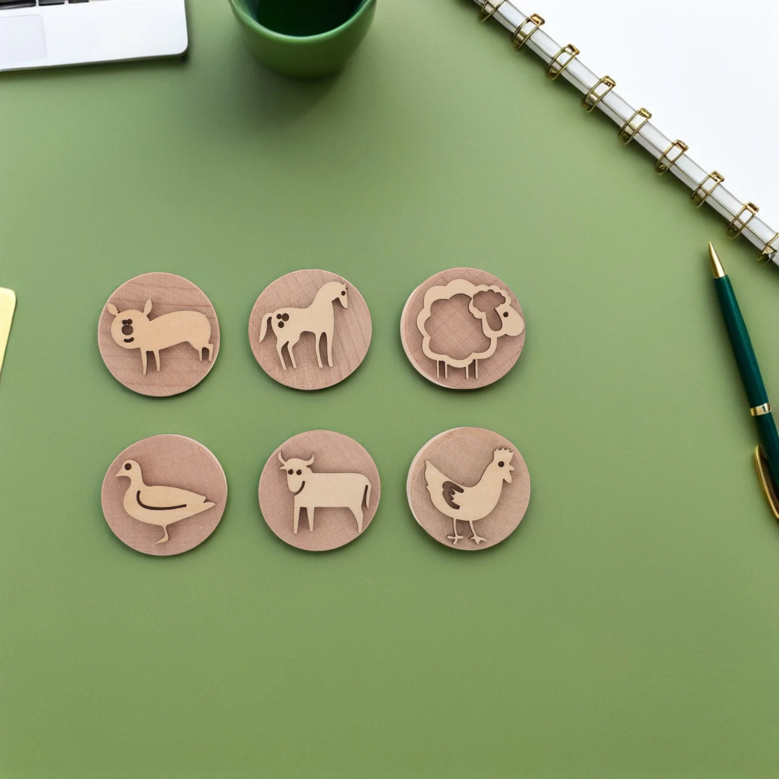 1 مجموعة الاطفال الطين ختم مجموعة لطيف الحيوان الخشب Stamps التنمية المبكرة التعلم عدة ما قبل المدرسة الحرف النمذجة أدوات الاطفال Stampers