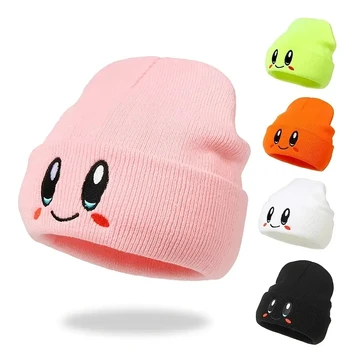 Unisex Anime Cartoon Beanie Hat Soft Warm Elastic Fit Embroidered Knitted Hat Smiling Face Design Acrylic Material for Outdoor