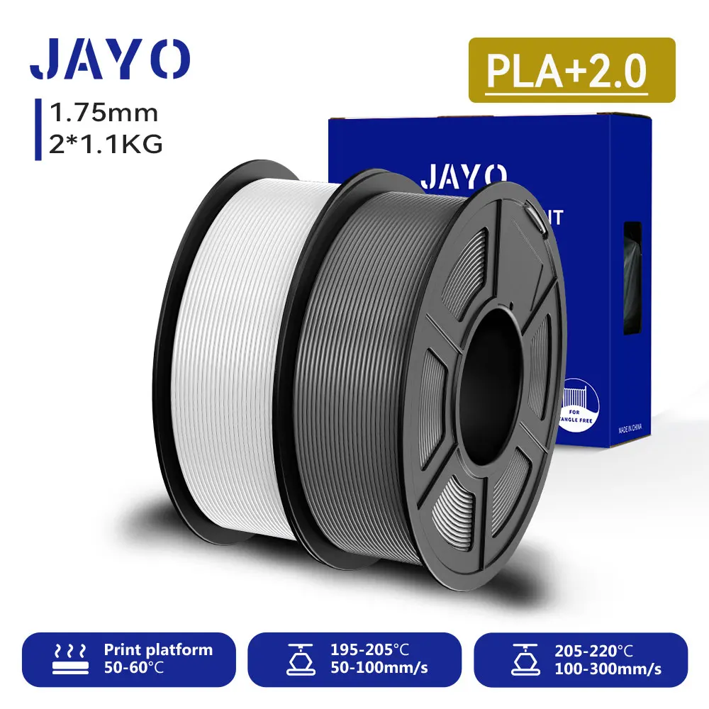 JAYO 2 Rollen 3D PLA+/ PLA+ 2.0 Filament Upgrade PLA Plus 3D-Drucker-Filament Ordentliches PLA+ 3D-Druckmaterial für FDM Mehrfarbig