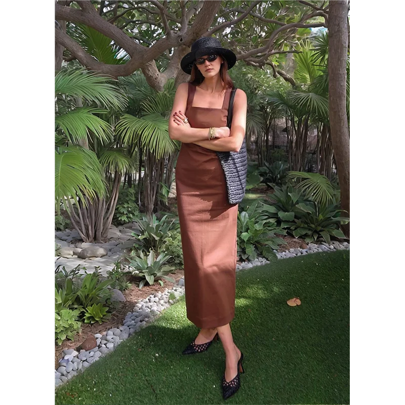 ASDS-여성 기본 탱크 바디콘 민소매 솔리드 캐주얼 롱 드레스