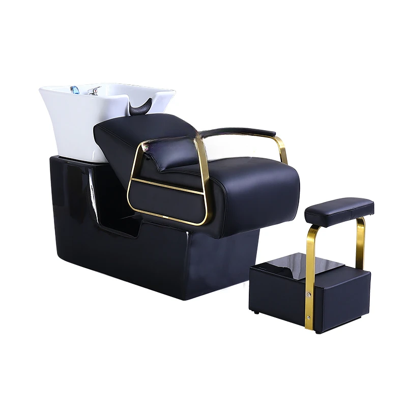 Barber Shop Half Lying Shampoo Chair New Hot Sale Shampoo Flushing Bed Ceramic Deep Basin