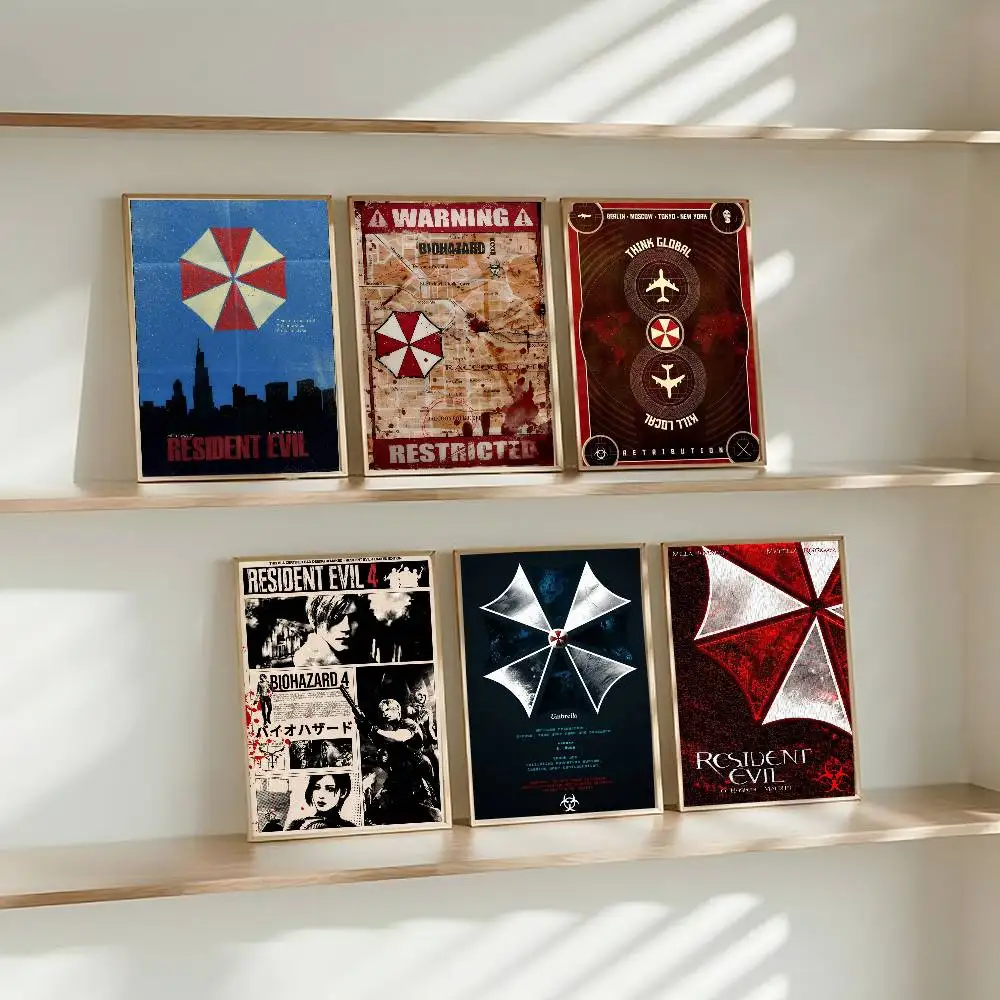 Game Resident horror Evil  Movie Sticky Posters Whitepaper Sticker DIY Room Bar Cafe Posters Wall Stickers