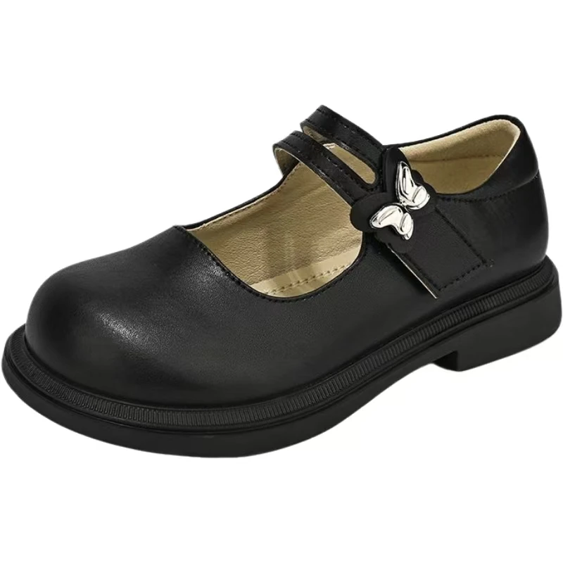 

Girl New Genuine Leather Round Toe Velcro Princess Shoes Spring Autumn New Soft Sole Round Toe Low Heel Casual Loafers Shoes