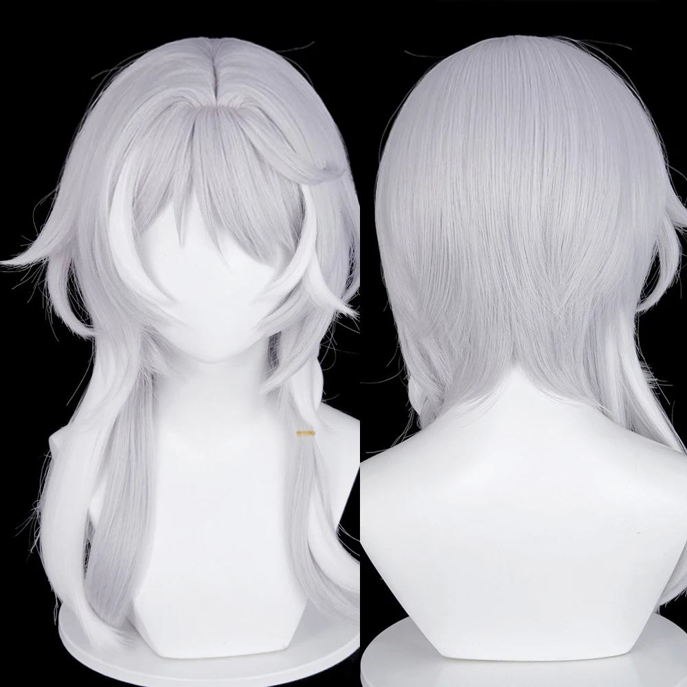 

Synthetic Long Gray Mixed White Curly Layered Wigs with Bangs For Daily Cosplay Anime Game Party Fluffy Wig