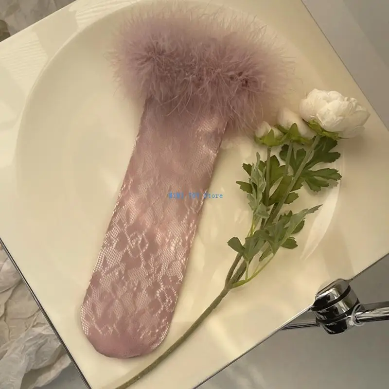 

24BE Colorful Korea Little Girls Sock Feathered Laces Socks Gilrs Stocking