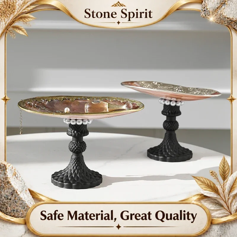 French Clam Shell Fruit Bowl | Gold Accent Pearl Serving Tray |Luxury Natural Decor Centerpiece | Elegant Dining Table Sculpture
