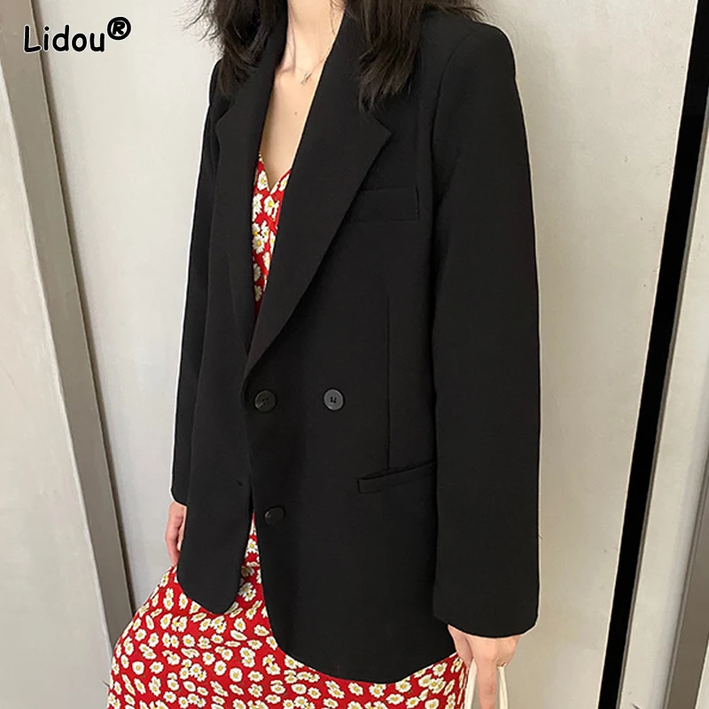 Locker sitzende Business lässig dünne Frühling Sommer Mode Büro Dame koreanischen Knopf Damen bekleidung gekerbte Taschen Blazer