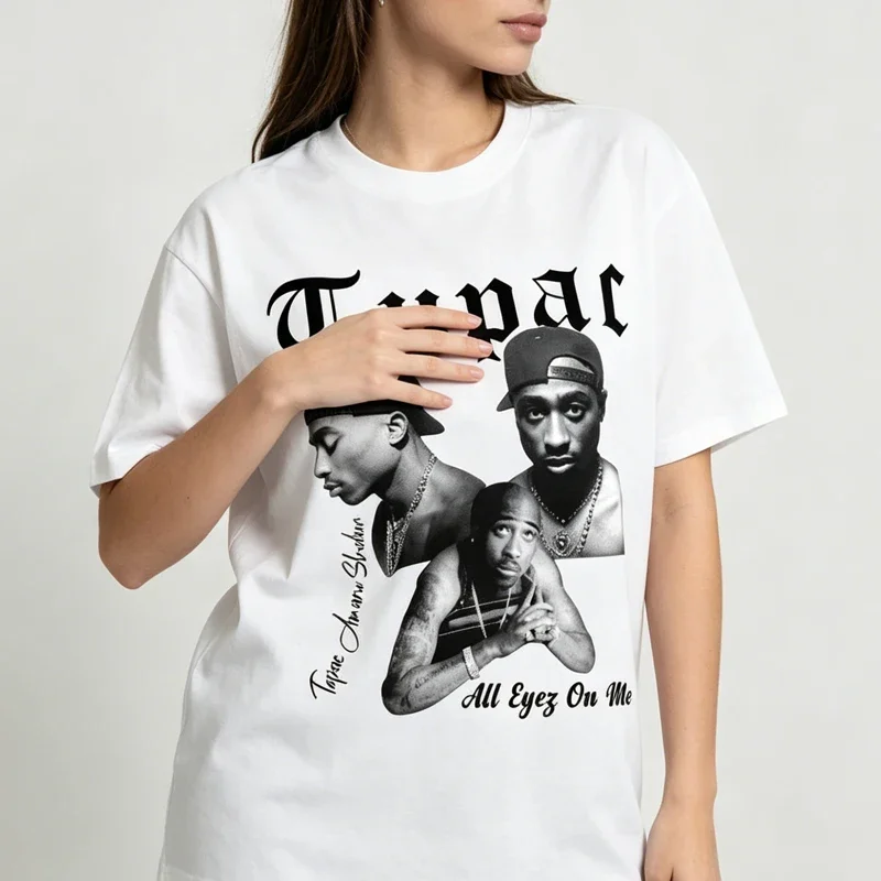 Women T-shirt Oversized Rapper Tupac Tops Hip Hop Streetwear Graphic T Shirts Short Sleeves Tee Men T Shirt