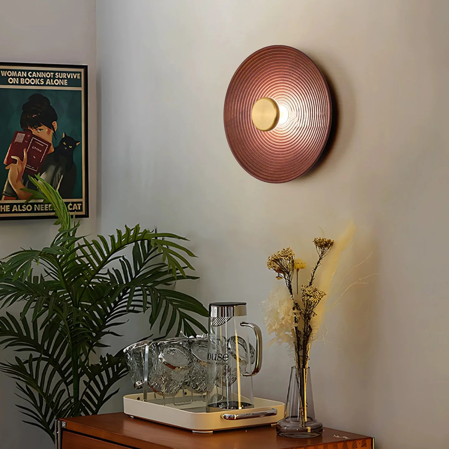 Solid Wood Bedside Wall Lamp Retro Round Wavy Pattern Aisle Corridor Wall Lamp Background Wall Decorative Wall Lamp