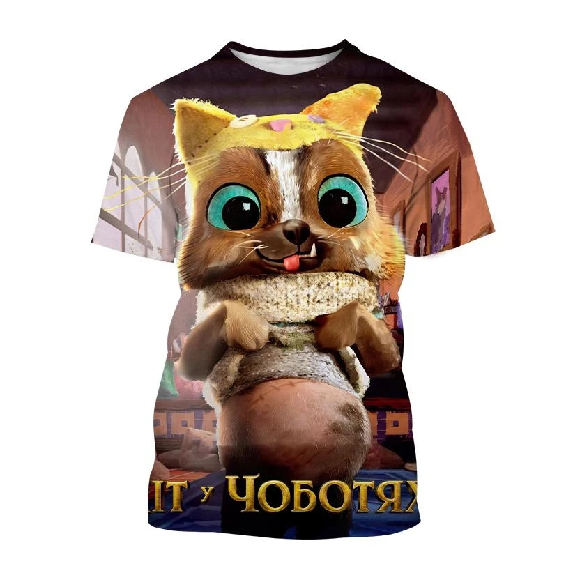 Hot sell New Animation Film Puss in Boots 3D printed T-shirt Western swordsman Zorro cute pet cat printed men and women T-shirt image 6