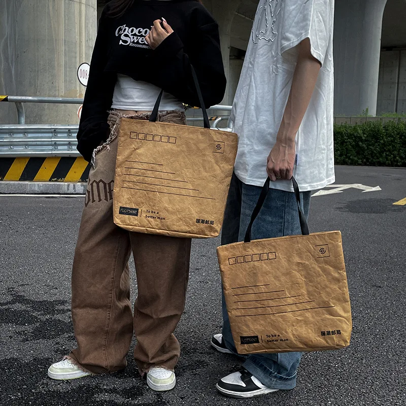 NEW Vintage Tote Shoulder Bag Large Capacity Storage Bag Trend Envelope Design Unisex Kraft Paper Color Student Casual All-match