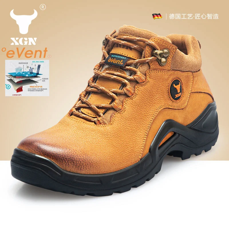 

XGN Cowhide Hiking shoes Men Event waterproof hunting Boots Tactical Desert Combat travel Boots trekking Sneakers non-slip