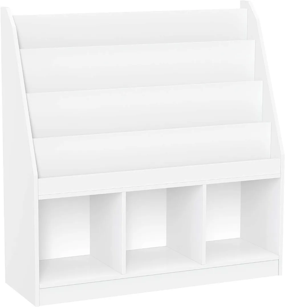 

Kids 4 Shelves Three Cubbies Bookrack, White (02-251), 11.81"D X 35"W X 36"H Suitable for Bedroom, Classroom, Nursery