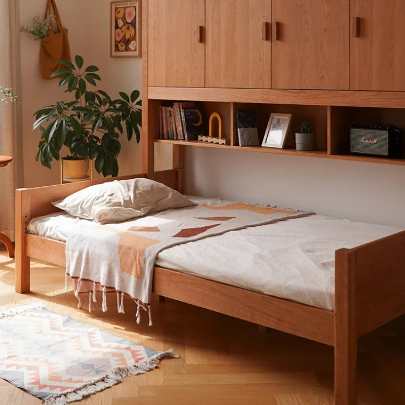 Cherry wood cabinet bed integrated bed, children's double-layer full solid wood bed, small apartment invisible pull-out bed