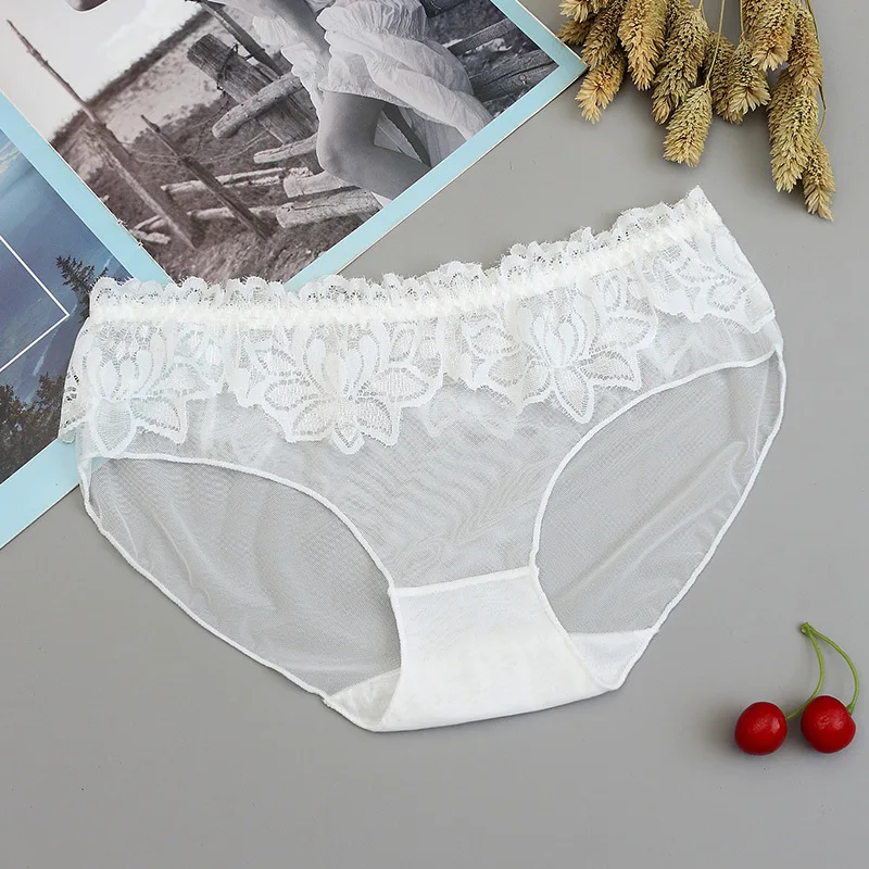 Japanese Girls'Sports Underwear Women's Panties Transparent Mesh Underwear Women's Low Waist Lace Breathable Sexy Triangle Pant