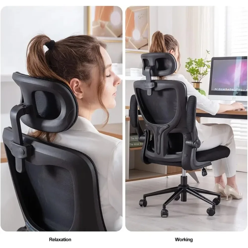 Height Adjustable Ergonomic Office Chair with Lumbar Support, Breathable Mesh High Backrest Rotating Computer Chair