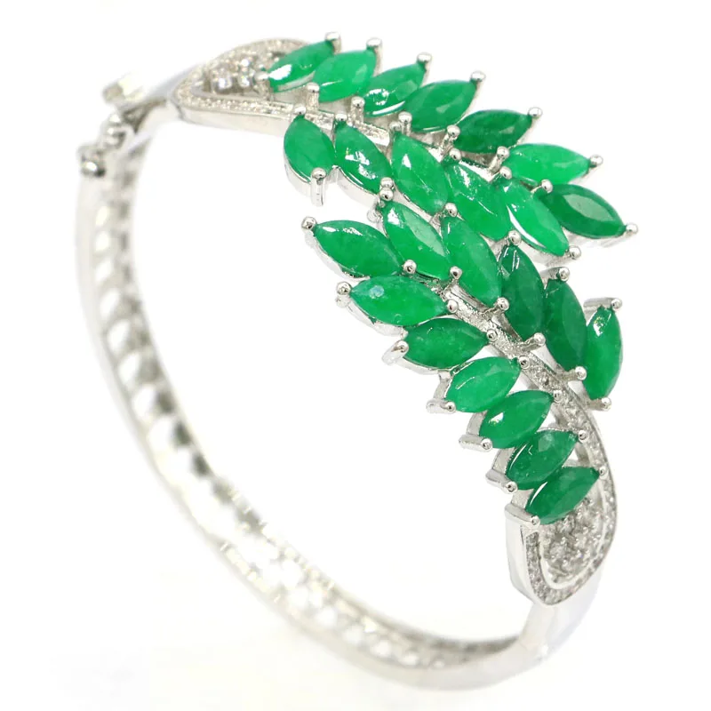 59x29mm Highly Recommend Top Selling Real Green Emerald Red Ruby Silver Bangle Bracelet