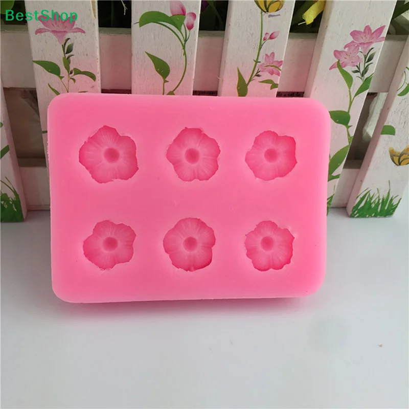 ★1Pc Six-Hole Small Flower  Blossom Silicone Mold DIY Chocolate Mousse Dessert Baking Mold Drop Glue Plaster Soap Mold