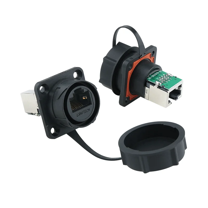 Lshitech M21 IP68 Dustproof Waterproof CAT6A Network CAT5E Data Signal Female Mounted Terminal RJ45 Panel Socket