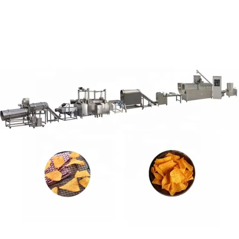 Frying Bugles Snacks Extrusion Extruder Corn Chips Automatic Production Making Machinery Twin Screw Extruder Continuous Frying