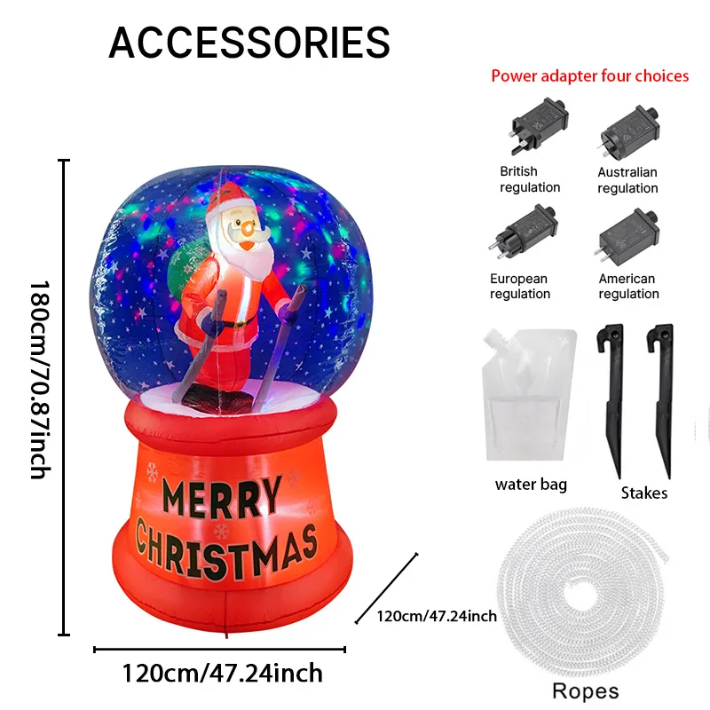Palla di cristallo giocattolo gonfiabile da 5,91 piedi Decorazioni natalizie di Babbo Natale per forniture da giardino con luci a LED Ornamenti per la casa Regali festivi