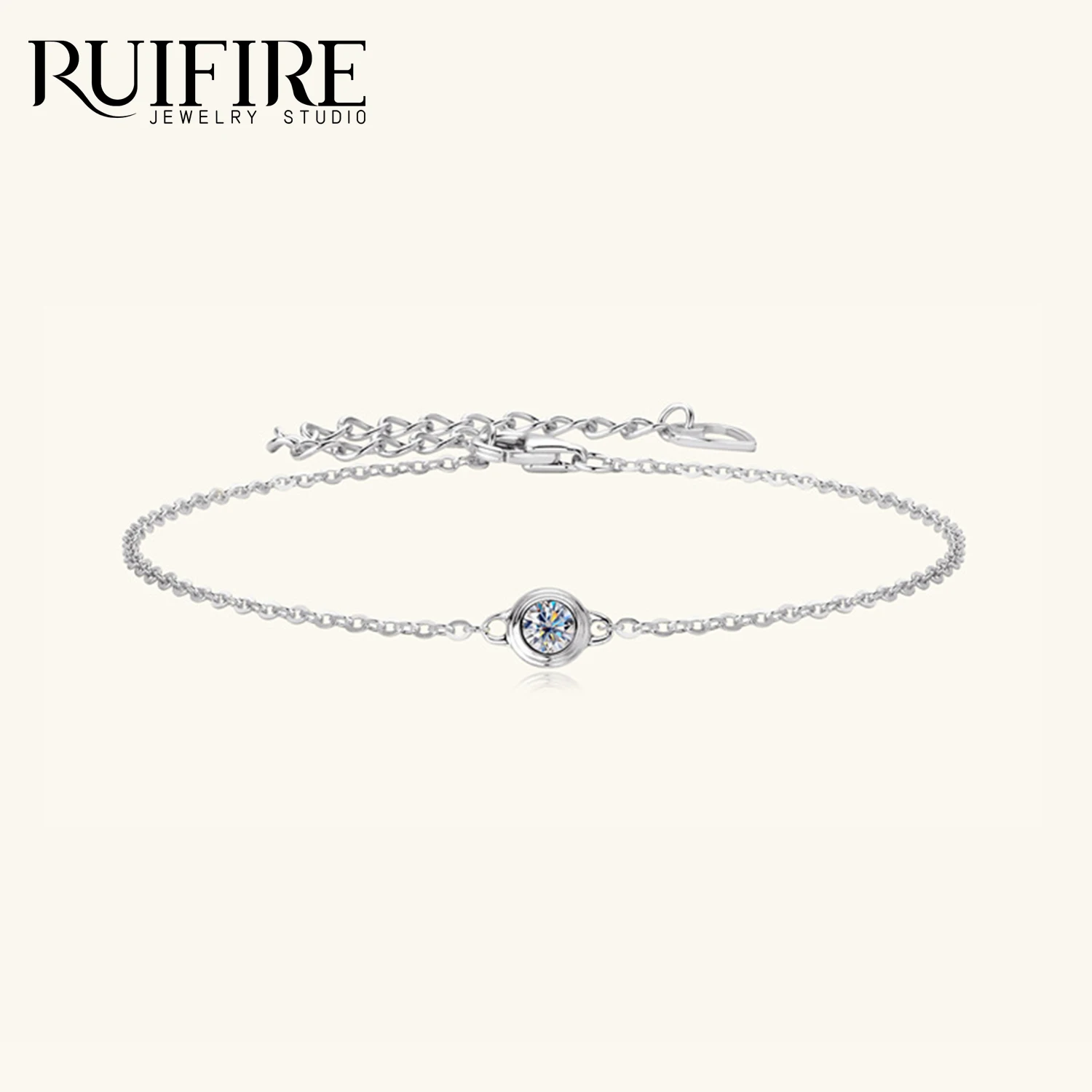 

RUIFIRE 0.1CT Moissanite Bracelet 925 Sterling Silver Classic Link Chain Charms Bracelets For Women Luxury Wedding Jewelry