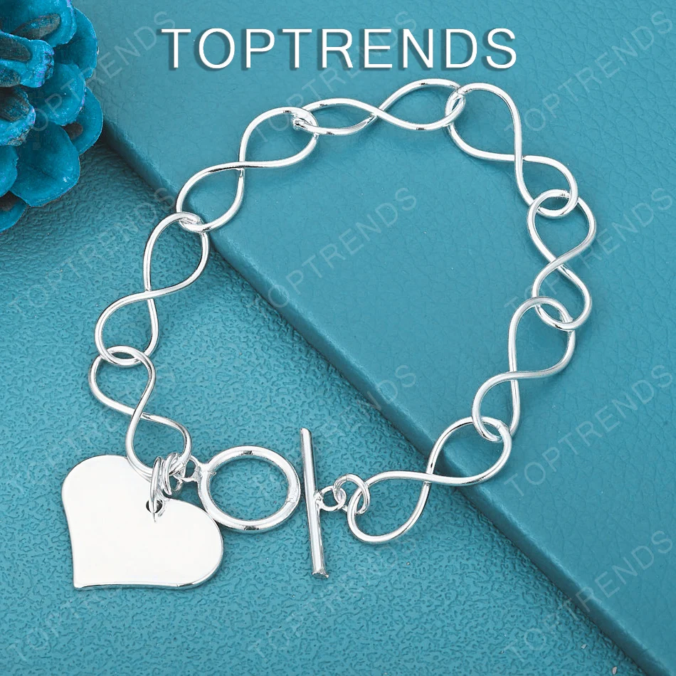 

Wholesale 925 Sterling Silver Solid Heart Tag Bracelet Women Wedding Party Elegant Charm Jewelry Birthday Gift Accessories