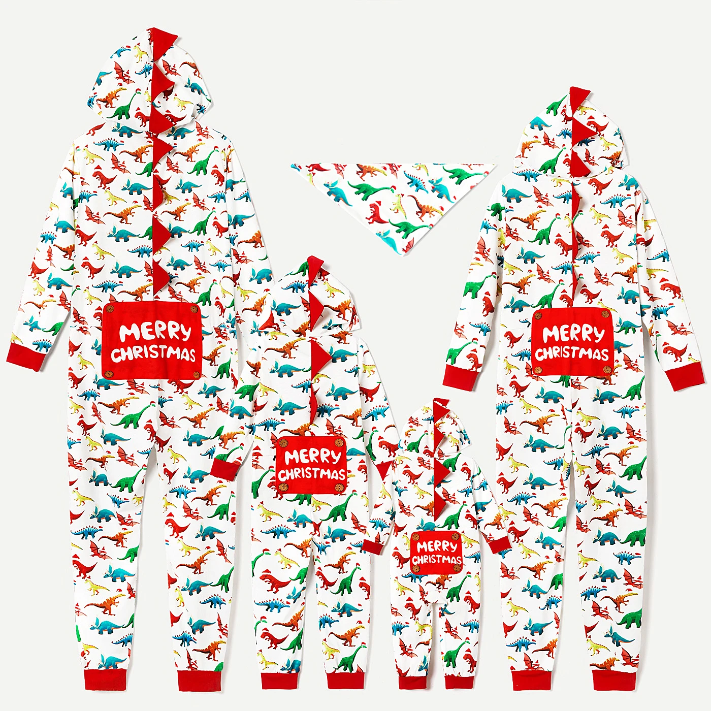 PatPat Christmas Dinosaur Print Family Matching Long-sleeve Hooded Onesies Pajamas Sets (Flame Resistant)