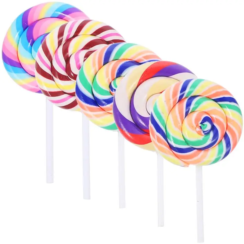 5PCS Clay Lollipops Craft Large Lollipop Props Simulation Lollipop Suckers Party Favors Colorful Lollipop Charm