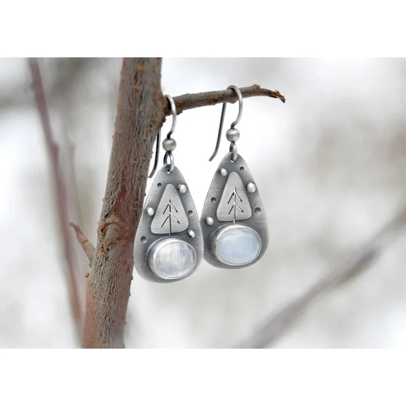 Vintage Geometry Pendant Earrings Bohemian Moonstone Ethnic Women's Customized Jewelry