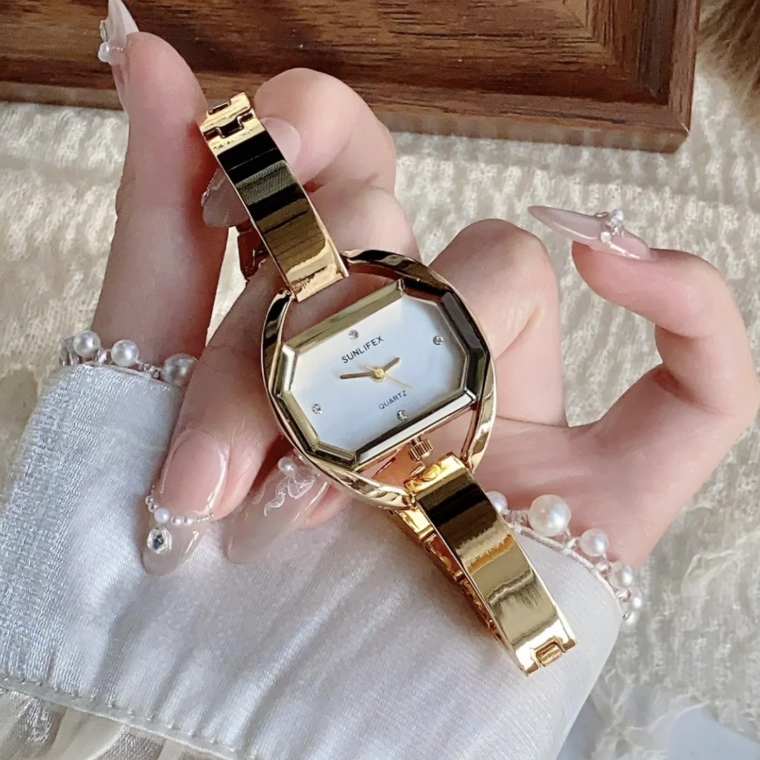 Ladies Silver Bracelet Watch Stainless Steel Band Watches Women Irregular Dial Wristwatch Clock Relogio Feminino Zegarek Damski