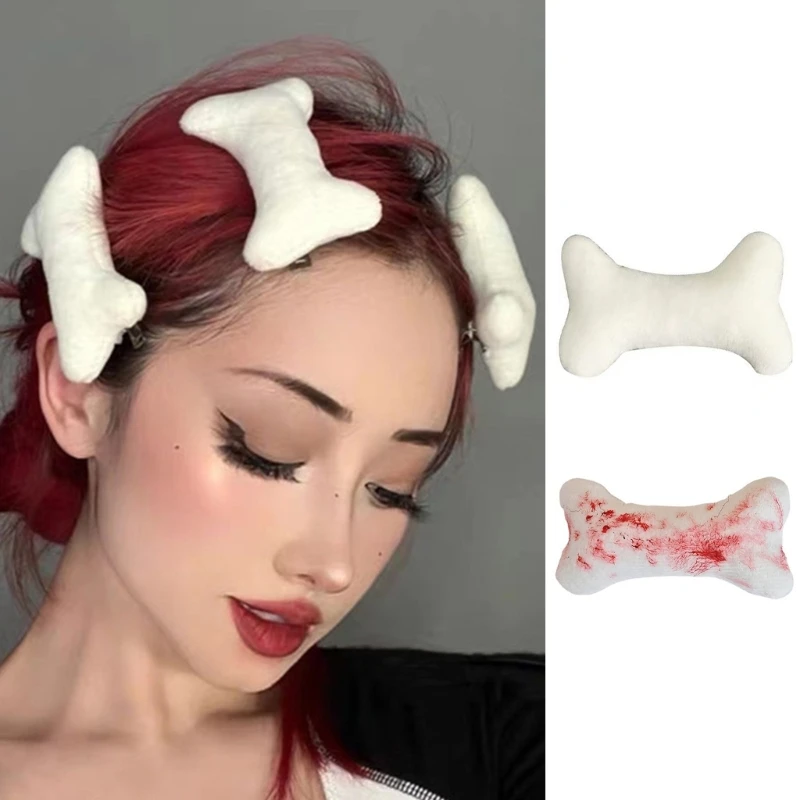 Cartoon Bone Hair Clips Plush Dog Bone Hair Clips Brooch Hair Clamps Barrettes for Girls Women Halloween Costume Dropshipping