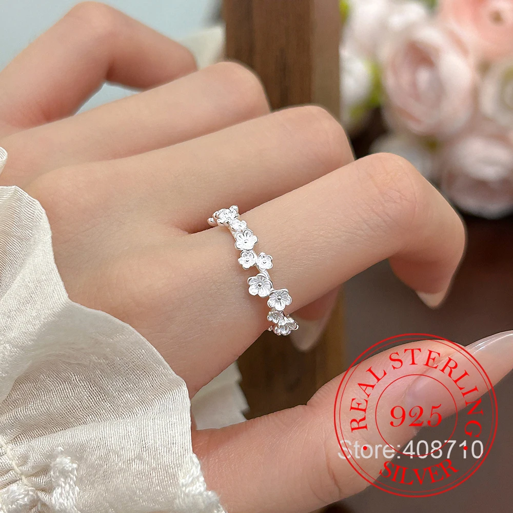 925 Sterling Silver Jewelry Luxury Camellia Flowe Adjustable Finger Rings for Women Wedding Party Jewelry For Girls Friends Gift