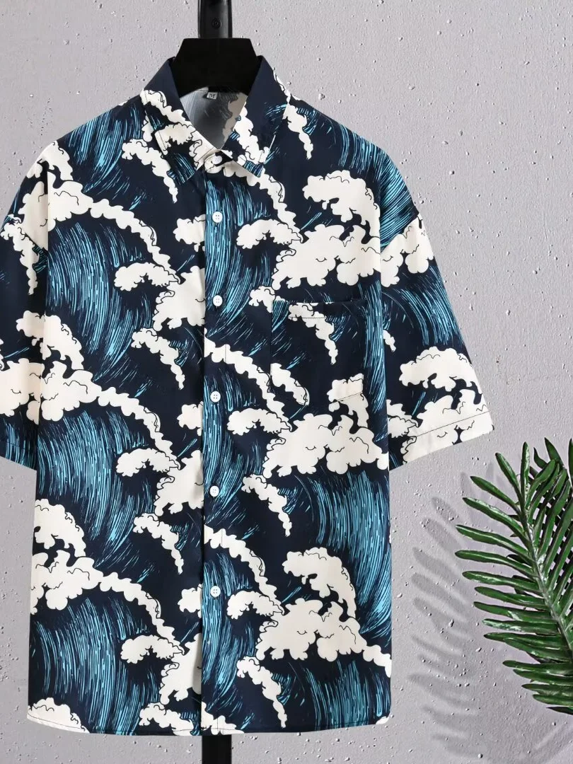 

plus Size Floral irt Men's Summer Trendy Youth f Sve Haome irt Top High-End Feeling Loose Fit Casual irt