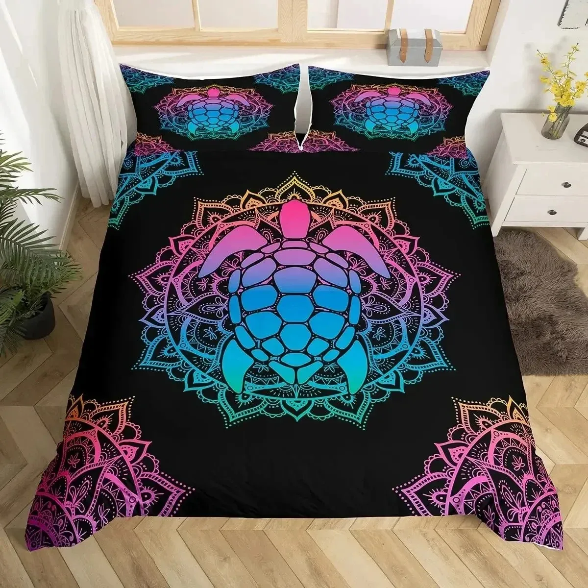 3pcs Ocean Theme Sea Turtle Duvet Cover Pillowcase Bedding Set Adult Boy Girl Bedroom Gift Reptile Tortoise Single Double Size