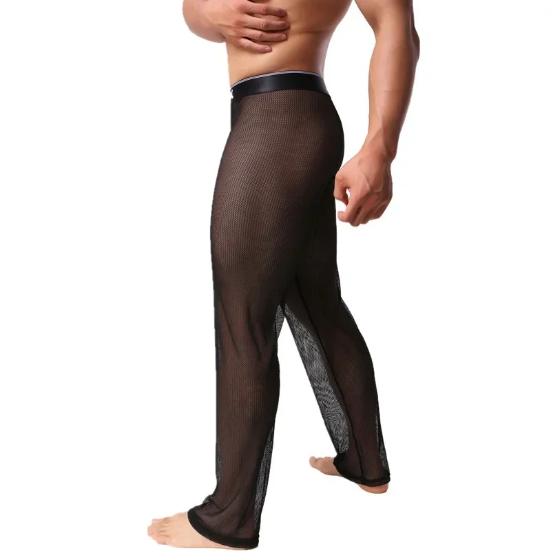 Men Sexy Soft Mesh Sheer See-through Pants Loose Lounge Trousers Sleepwear Man Hot Translucent Long Sleep Pants Homewear Pyjamas