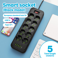 EU plug power board 5M extension cable 10AC socket with 4 USB ports 1 Type-C suitable for home, school, dormitory, office