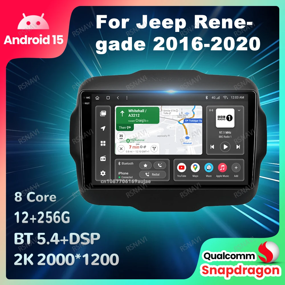 

Car Radio Android 15 For Jeep Renegade 2016-2020 Stereo Autoradio Wireless Carplay Auto 4G LTE DVD DSP Head Unit 5G WIFI BT QLED