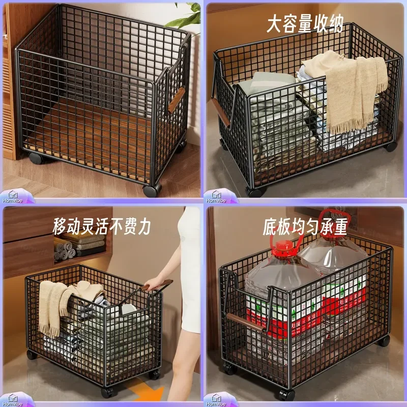 Removable Dirty Clothes Basket with Hand-Pulled Cart for Bedside Home Bathroom Laundry Storage