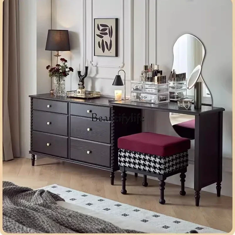 

13French Retro Solid Wood Makeup Table Retractable Bedroom Tailstock Chest of Drawers Dresser